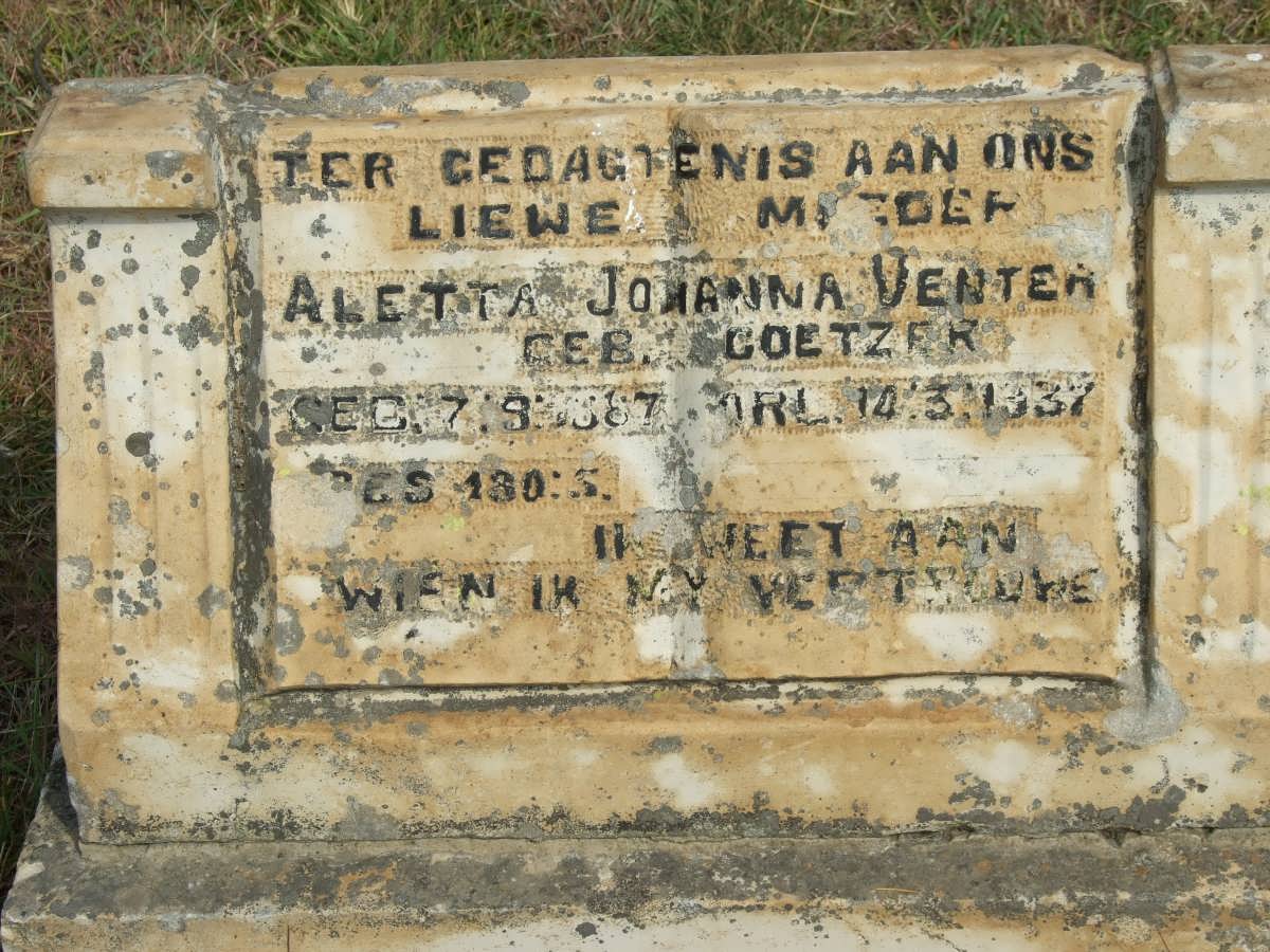 VENTER Aletta Johanna nee COETZER 1887-1937