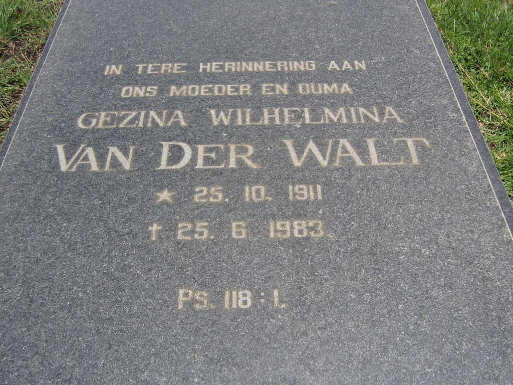 WALT Gezina Wilhelmina, van der 1911-1983