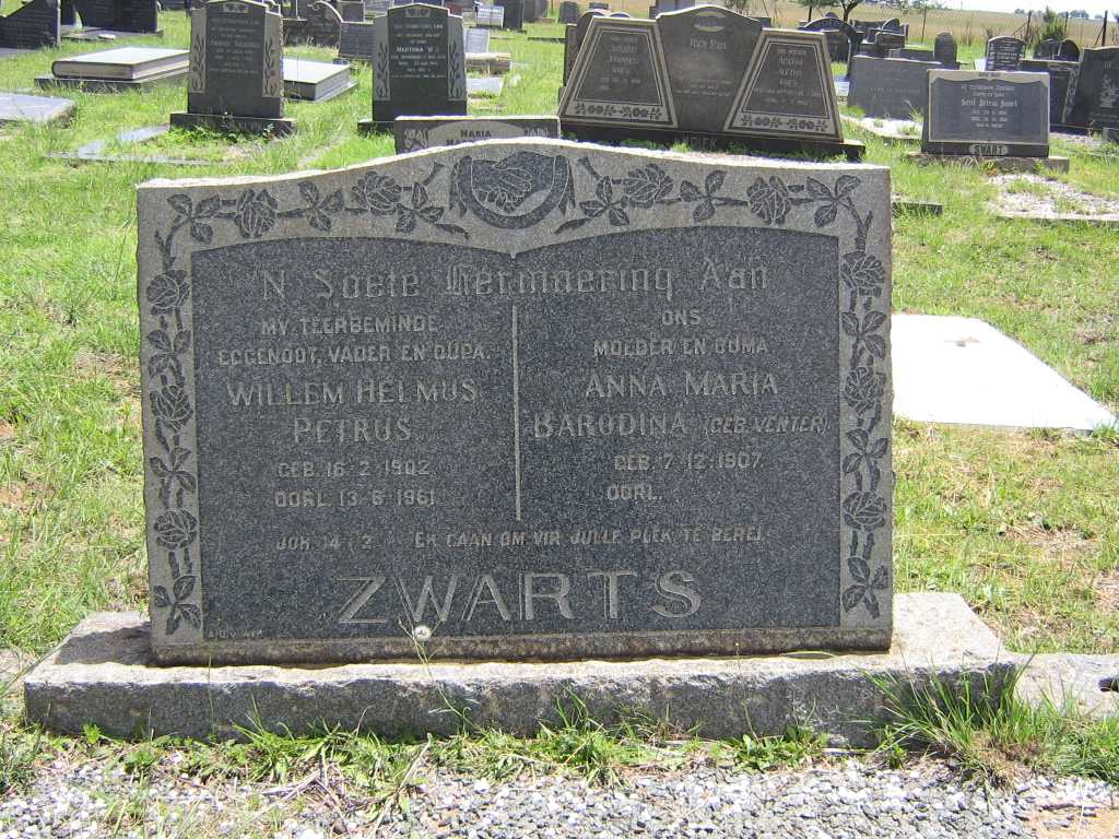 ZWARTS Willem Helmus Petrus 1902-1961 &amp; Anna Maria Barodina VENTER 1907-