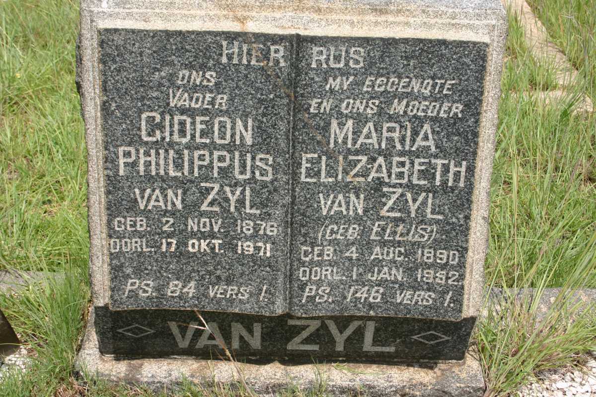 ZYL Gideon Philippus, van 1878-1971 &amp; Maria Elizabeth ELLIS 1890-1952