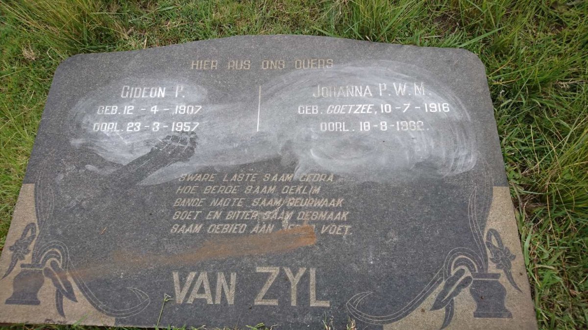 ZYL Gideon P., van 1907-1957 &amp; Johanna P.W.M. COETZEE 1916-1962