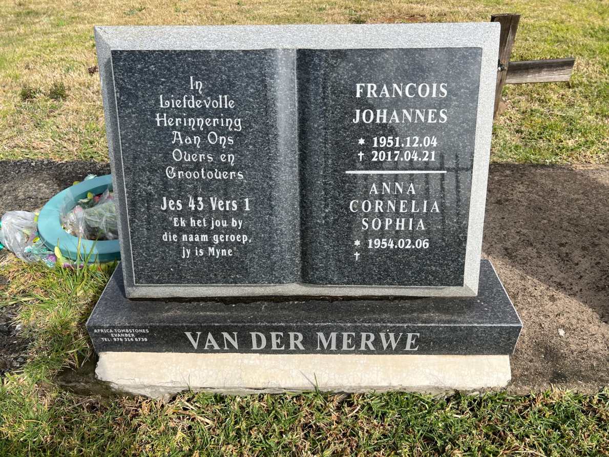 MERWE Francois Johannes, van der 1951-2017 &amp; Anna Cornelia Sophia 1954-