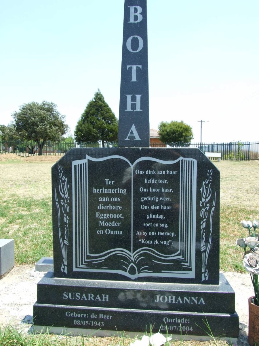 BOTHA Susarah Johanna nee DE BEER 1943-2004