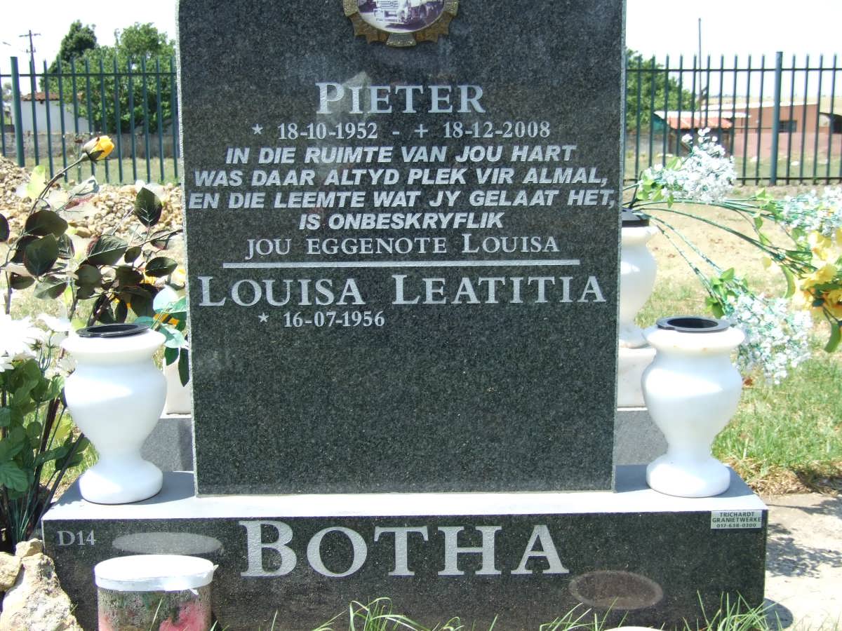 BOTHA Pieter 1952-2008 &amp; Louisa Leatitia 1956-