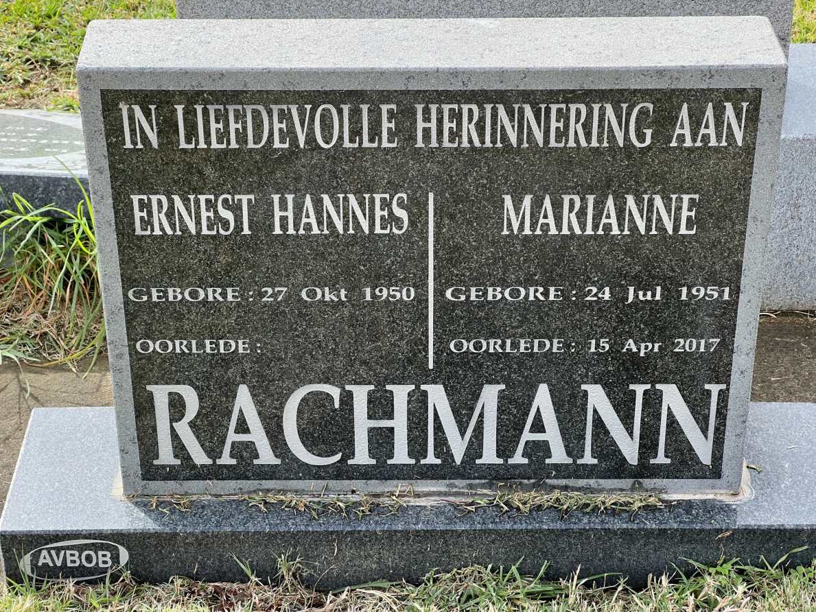 RACHMANN Ernest Hannes 1950- &amp; Marianne 1951-2017