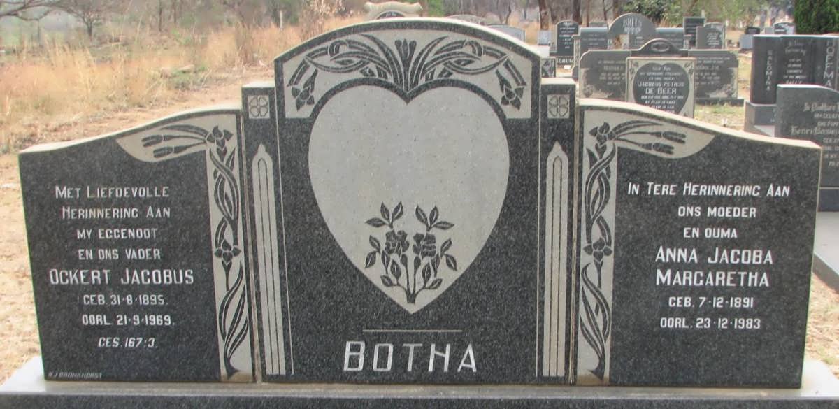 BOTHA Ockert Jacobus 1895-1969 & Anna Jacoba Margaretha 1891-1983