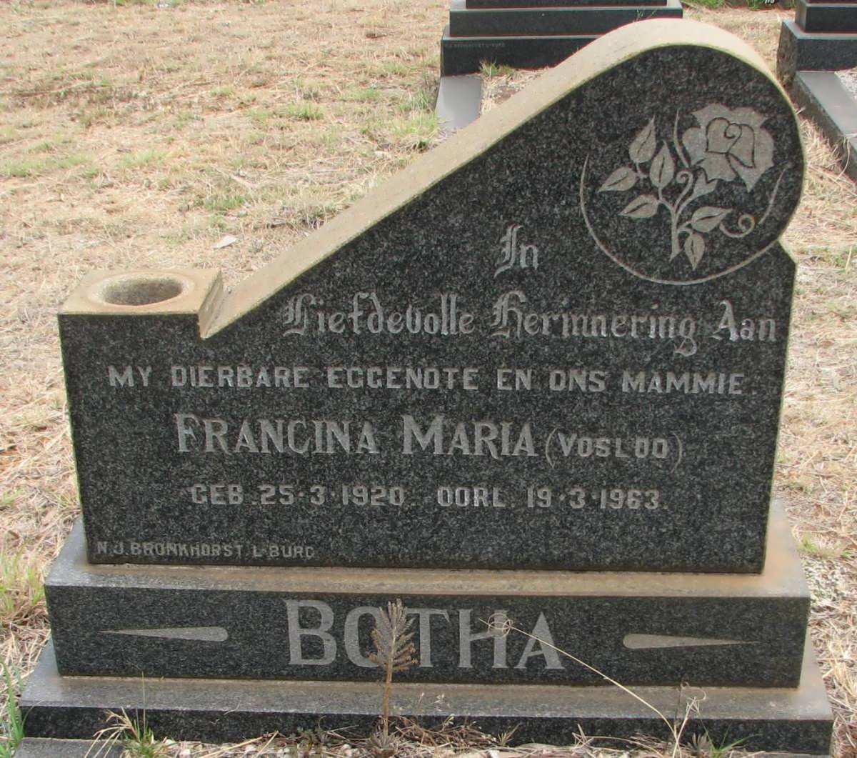 BOTHA Francina Maria nee VOSLOO 1920-1963