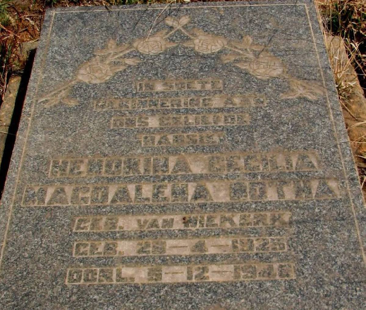 BOTHA Hendrina Cecilia Magdalena nee VAN NIEKERK 1925-194?