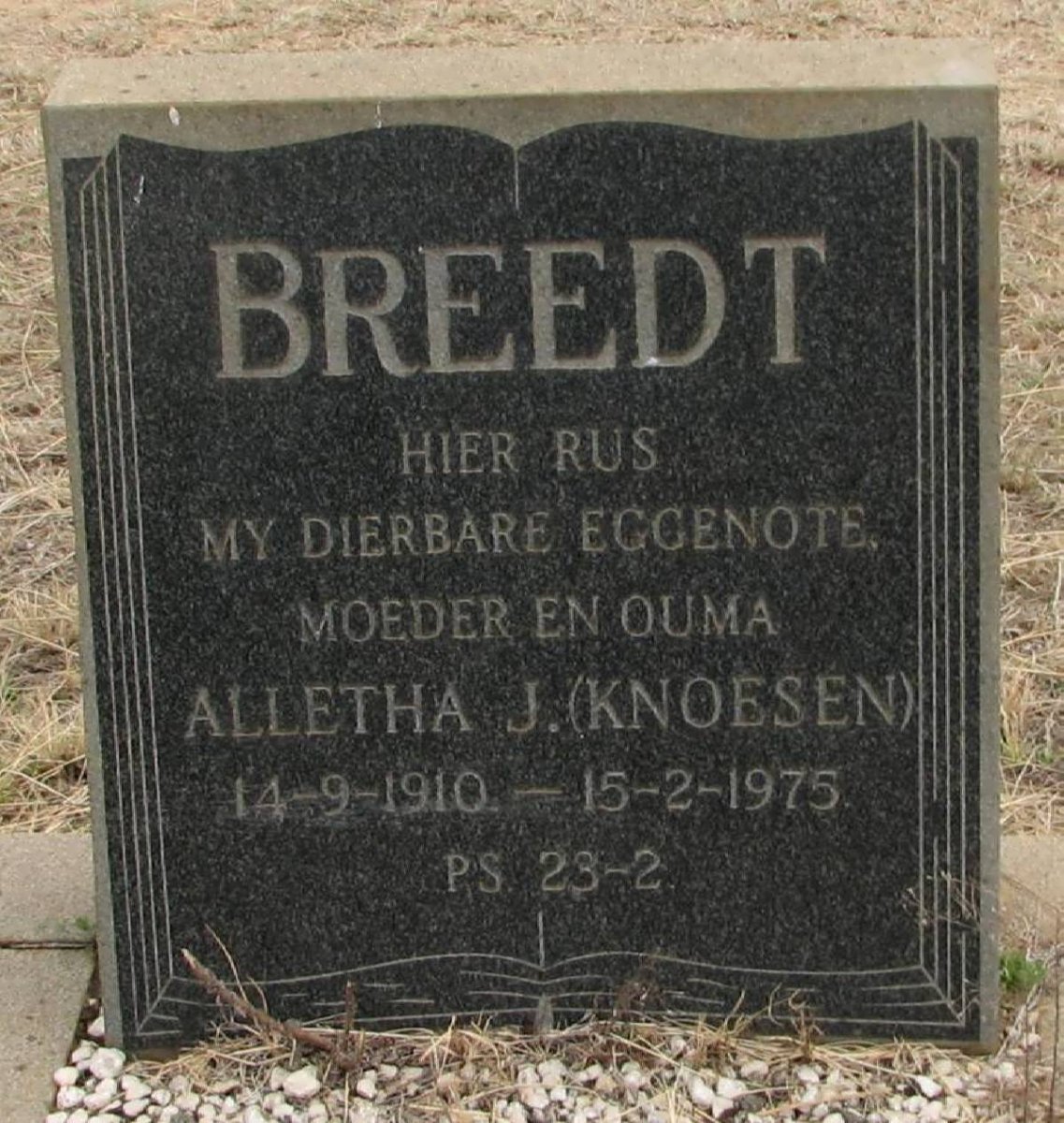 BREEDT Alletha J. nee KNOESEN 1910-1975