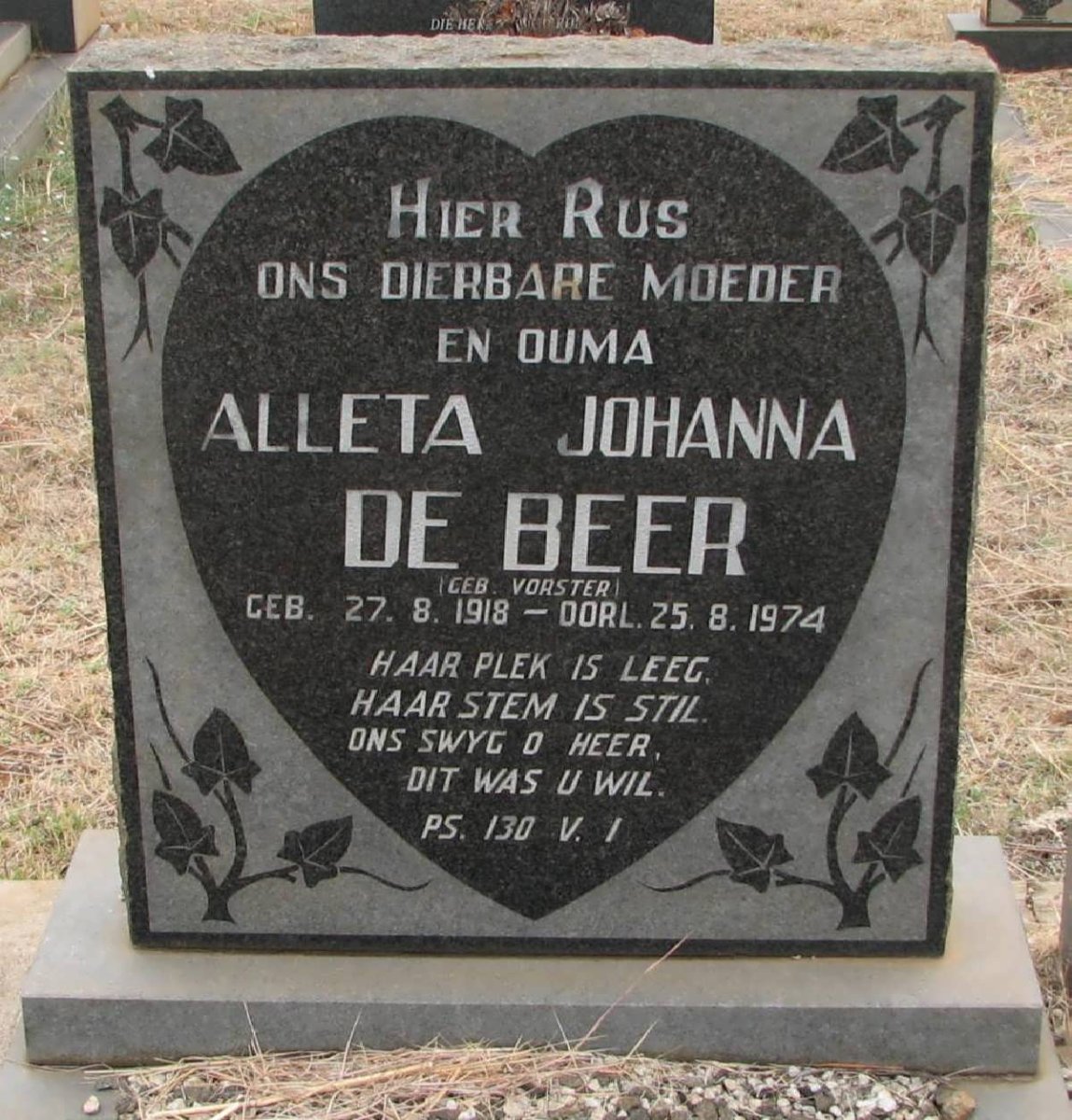 BEER Alleta Johanna, de nee VORSTER 1918-1974