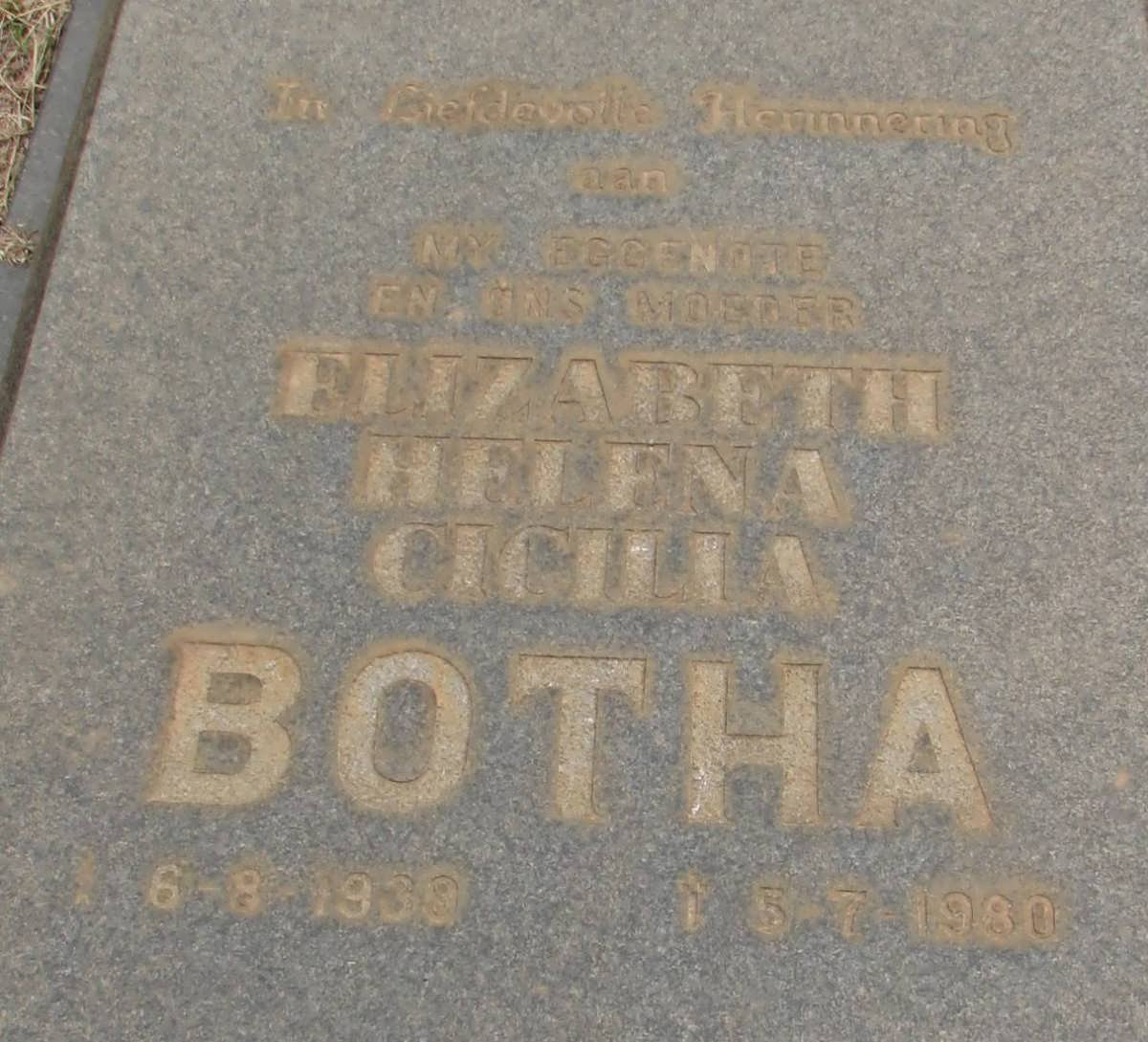 BOTHA Elizabeth Helena Cicilia 1939-1980