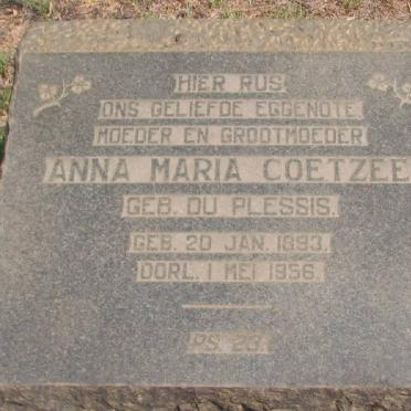 COETZEE Anna Maria nee DU PLESSIS 1893-1956