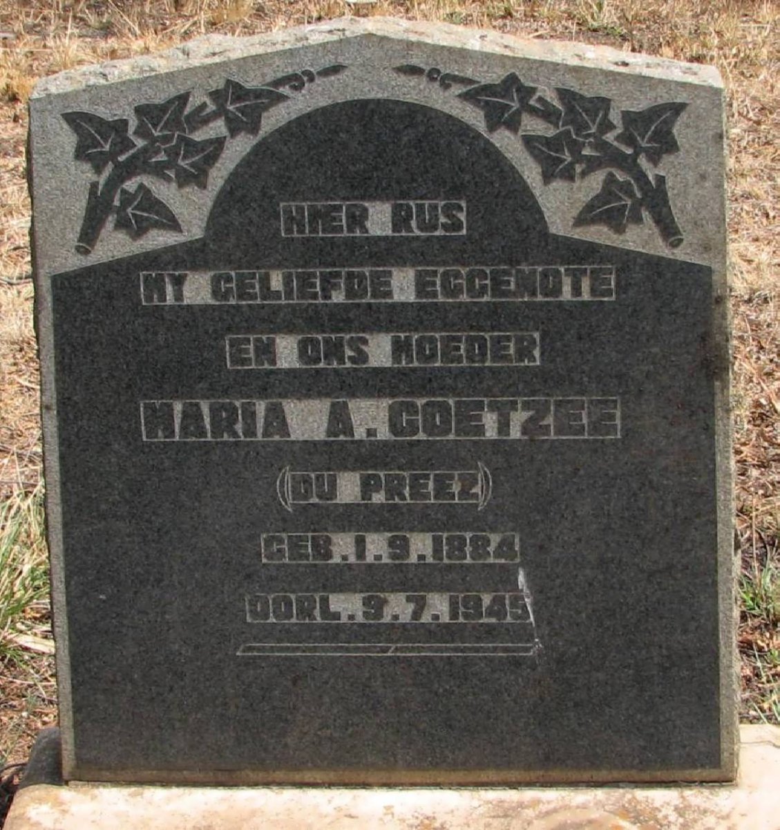 COETZEE Maria A. nee DU PREEZ 1884-1945