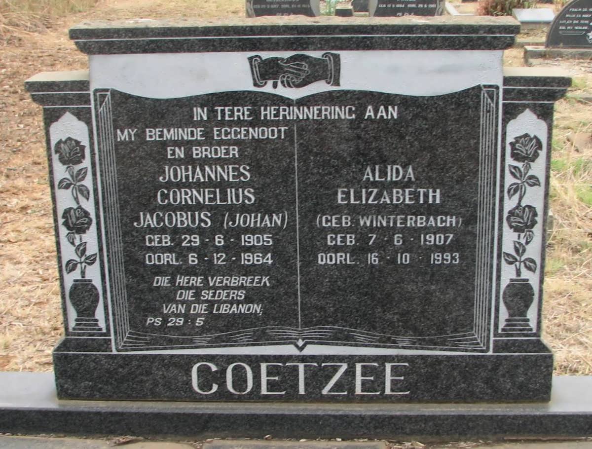 COETZEE Johannes Cornelius Jacobus 1905-1964 &amp; Alida Elizabeth WINTERBACH 1907-1993