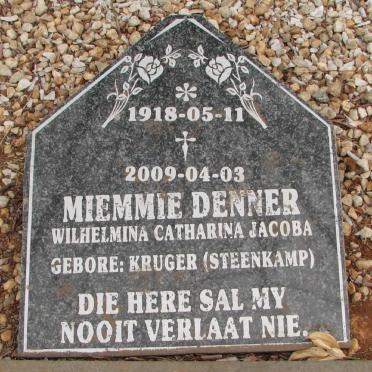 DENNER Wilhelmina Catharina Jacoba voorheen STEENKAMP nee KRUGER 1918-2009