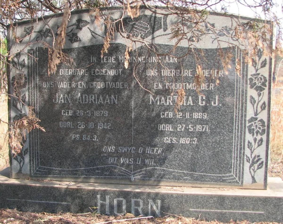 HORN Jan Adriaan 1879-1942 &amp; Martha C.J. 1889-1971