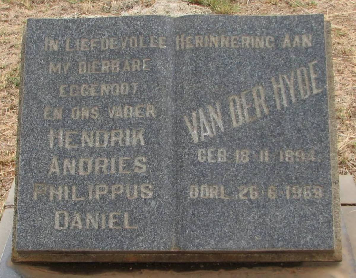 HYDE Hendrik Andries Philippus Daniel, van der 1894-1969