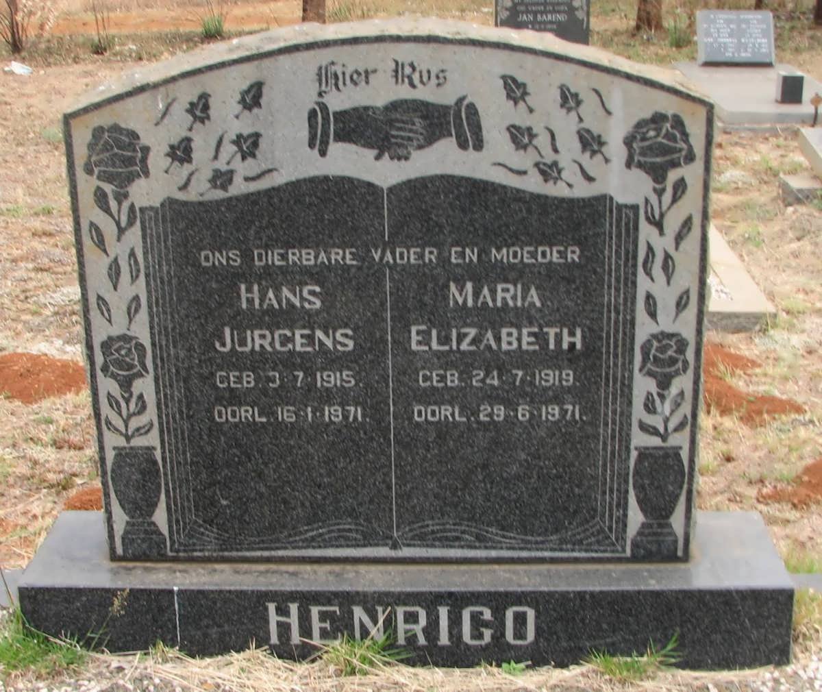 HENRICO Hans Jurgens 1915-1971 &amp; Maria Elizabeth 1919-1971