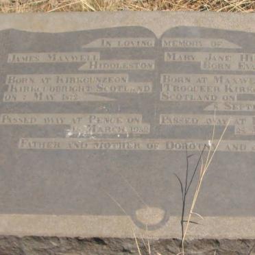 HIDDLESTON James Maxwell 1872-1952 &amp; Mary Jane EVENS 1871-1952