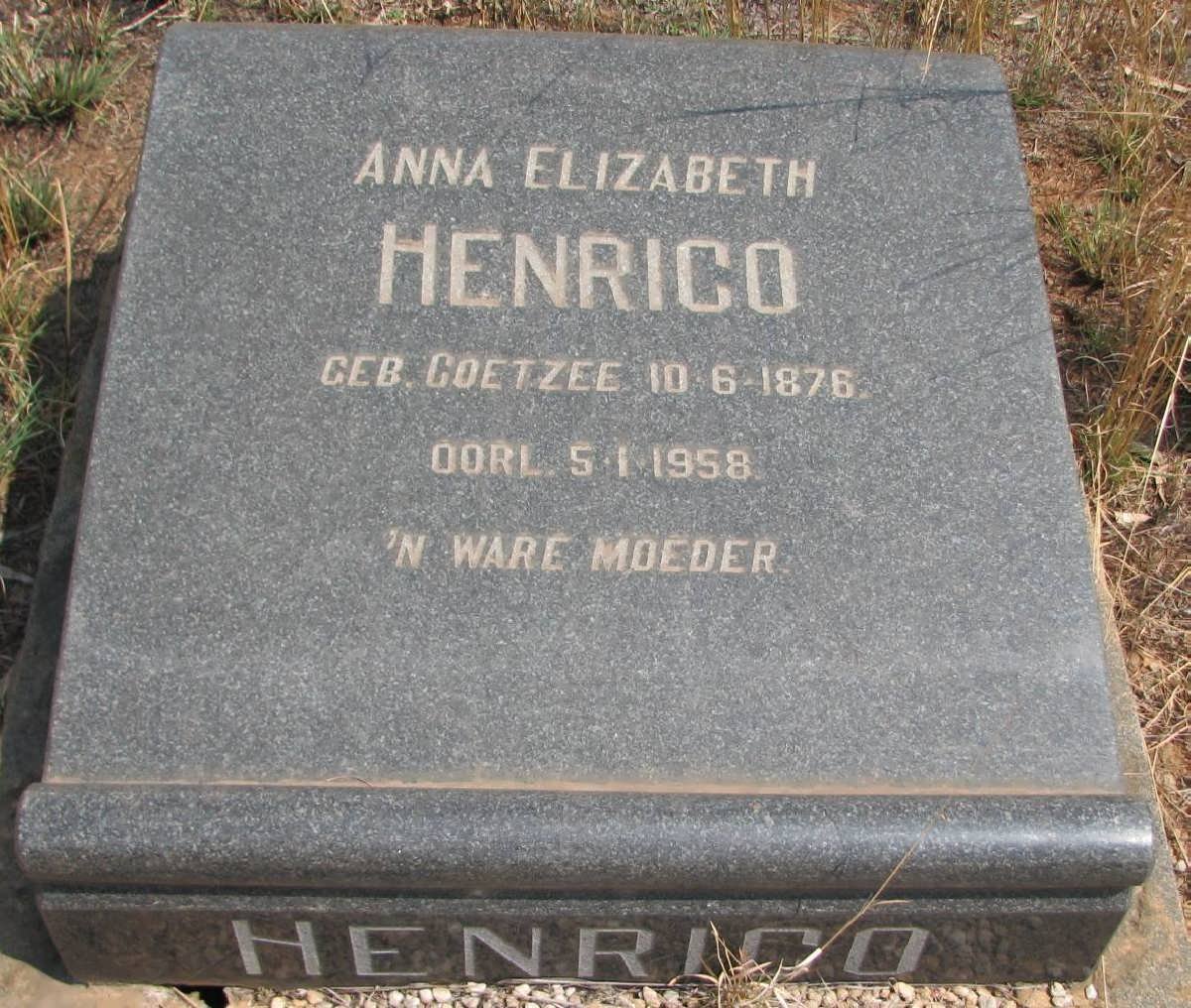 HENRICO Anna Elizabeth nee COETZEE 1876-1958