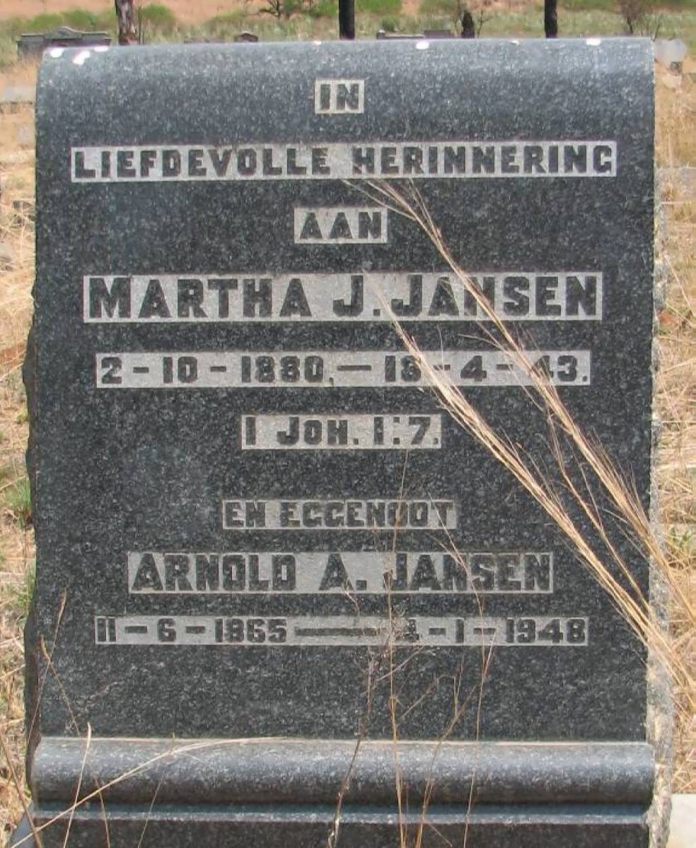 JANSEN Arnold A. 1865-1948 &amp; Martha J. 1880-1943