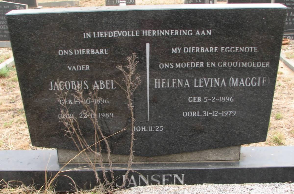 JANSEN Jacobus Abel 1896-1989 &amp; Helena Levina 1896-1979