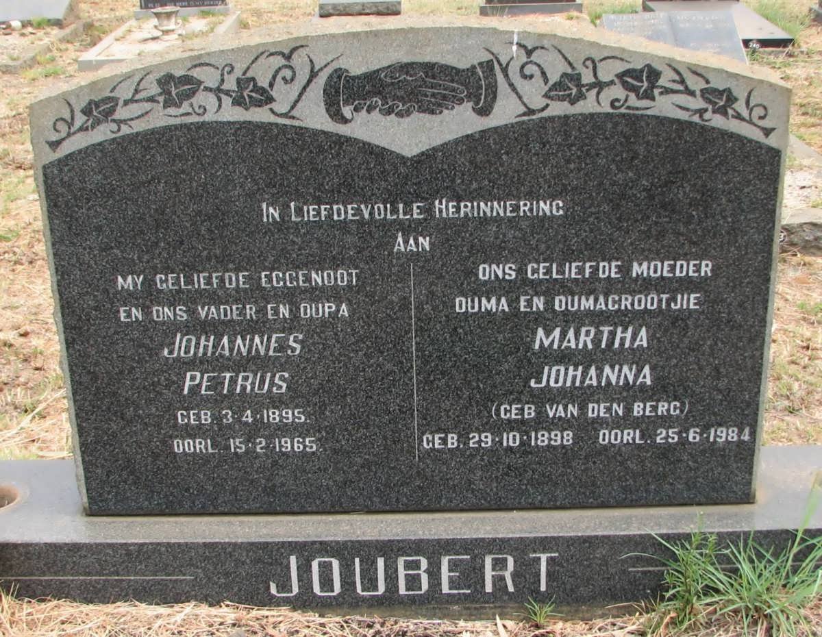 JOUBERT Johannes Petrus 1895-1965 &amp; Martha Johanna van den BERG 1898-1984