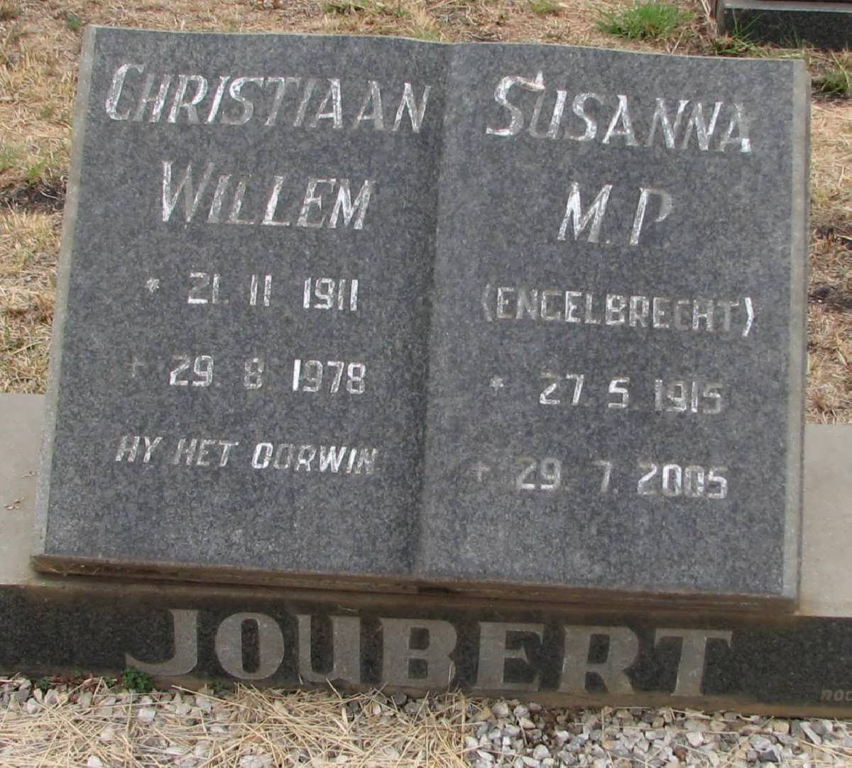 JOUBERT Christiaan Willem 1911-1978 &amp; Susanna M.P. ENGELBRECHT 1915-2005