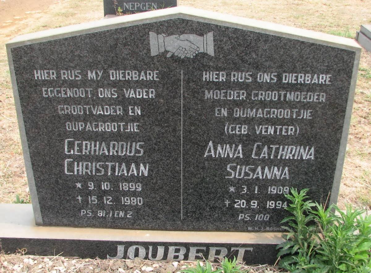 JOUBERT Gerhardus Christiaan 1899-1980 &amp; Anna Cathrina Susanna VENTER 1909-1994