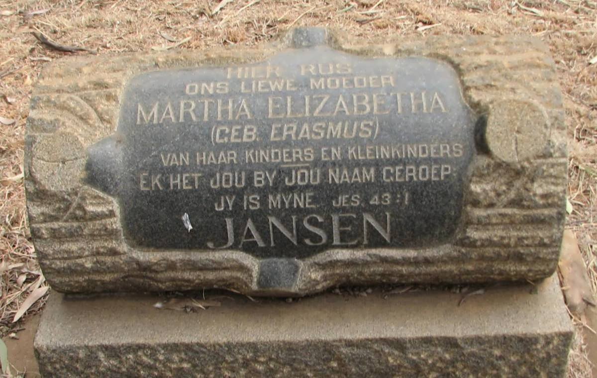 JANSEN Martha Elizabetha nee ERASMUS