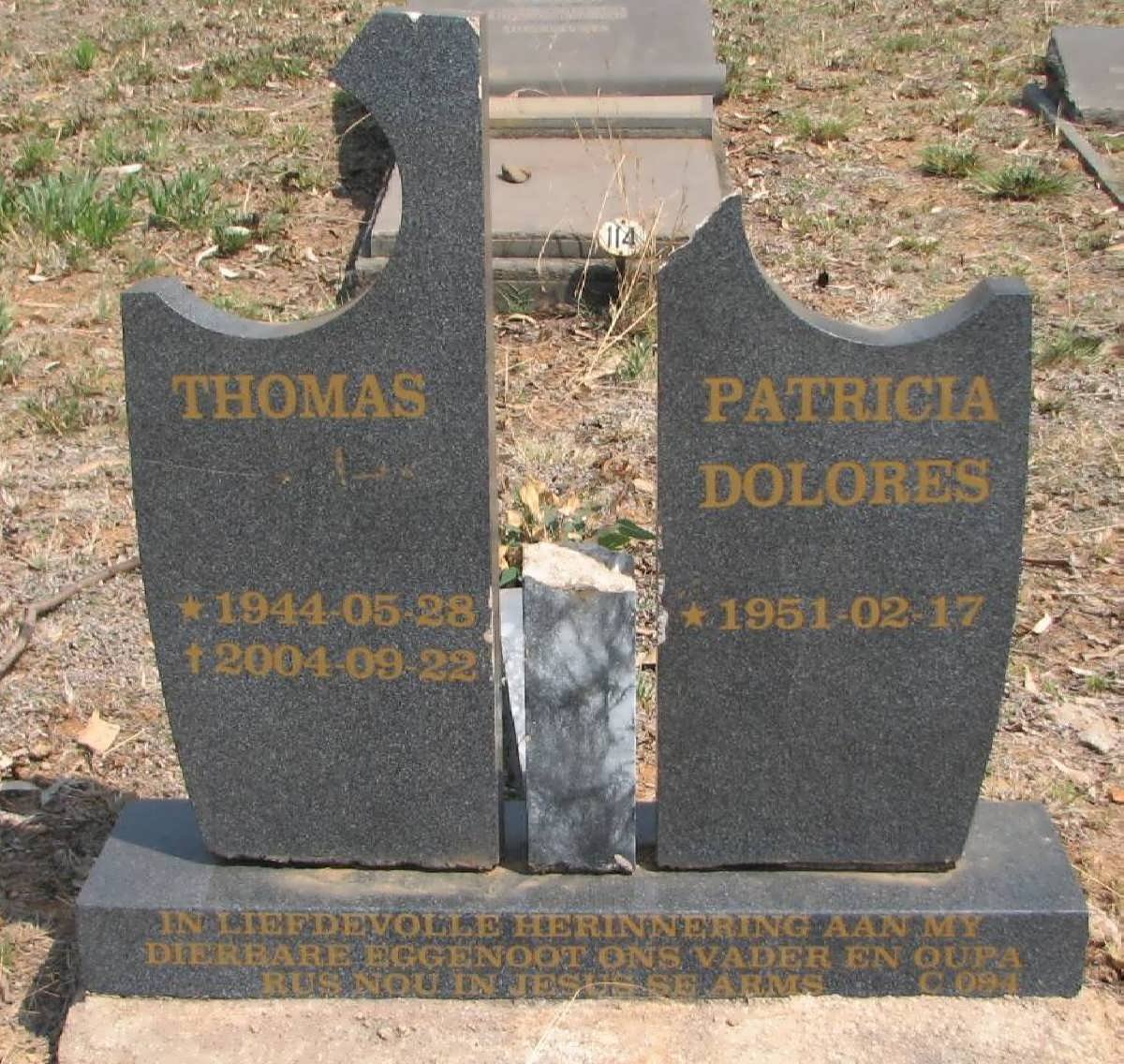 JEFFERIS Thomas 1944-2004 &amp; Patricia Dolores 1951-