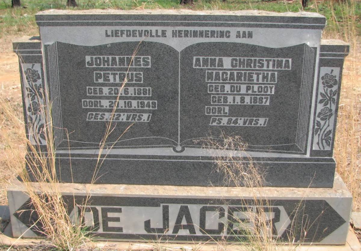 JAGER Johannes Petrus, de 1881-1949 &amp; Anna Christina Magarietha DU PLOOY 1887-
