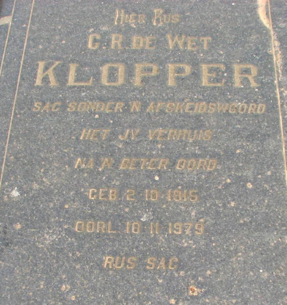 KLOPPER C.R.de Wet 1915-1979