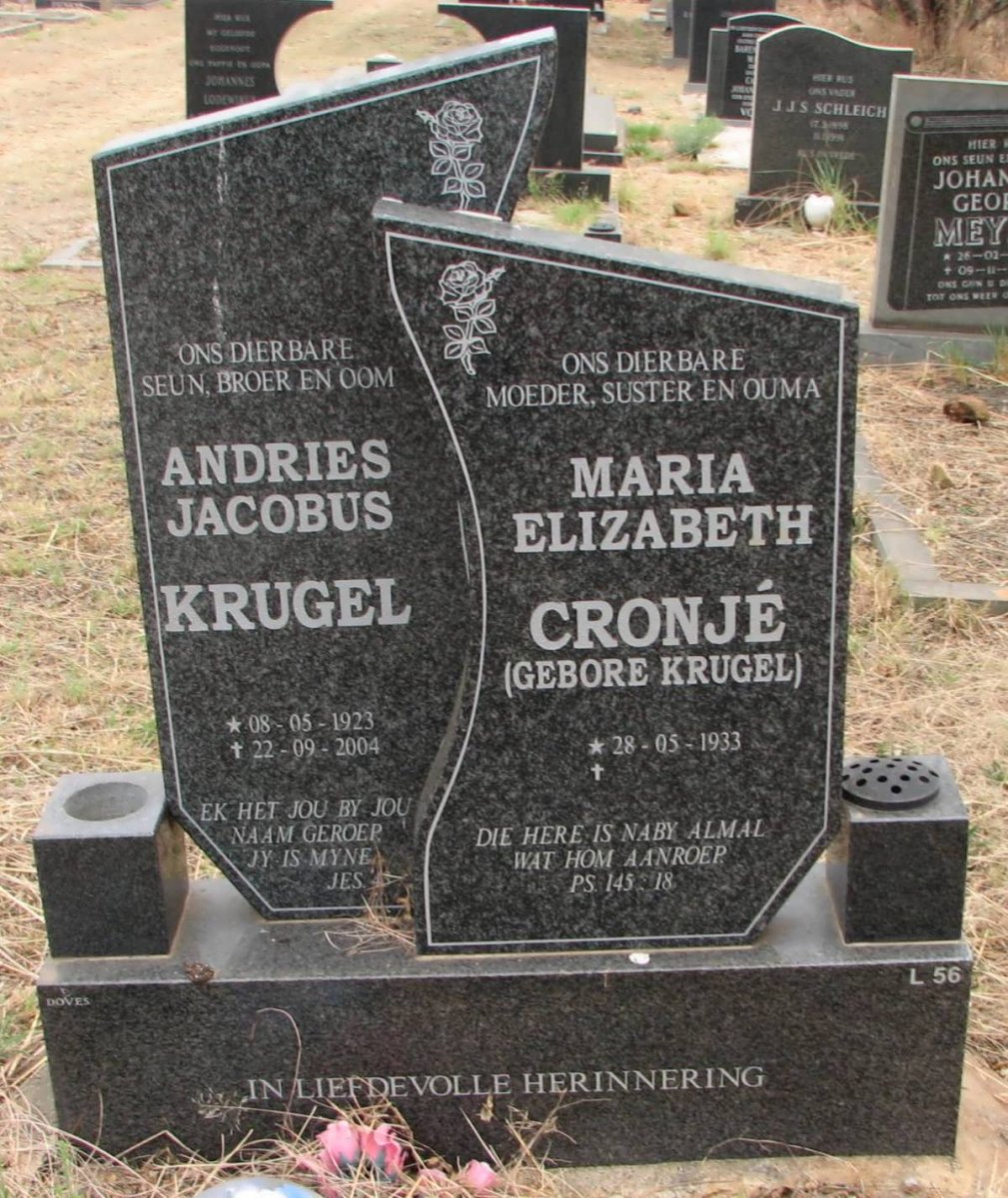 KRUGEL Andries Jacobus 1923-2004 :: CRONJE Maria Elizabeth geb KRUGEL 1933-