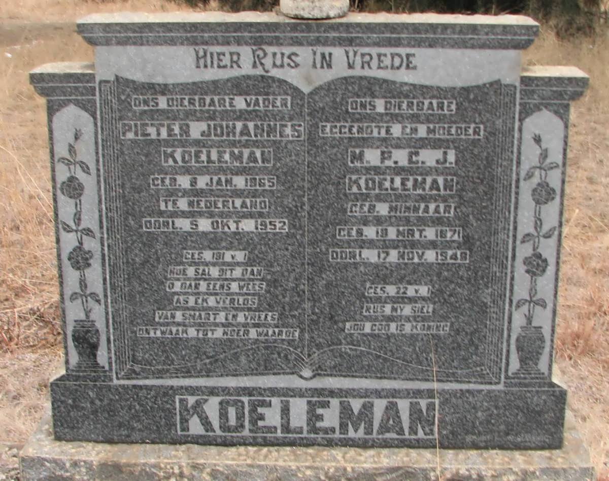 KOELEMAN Pieter Johannes 1865-1948 &amp; M.P.C.J. MINNAAR 1871-1948