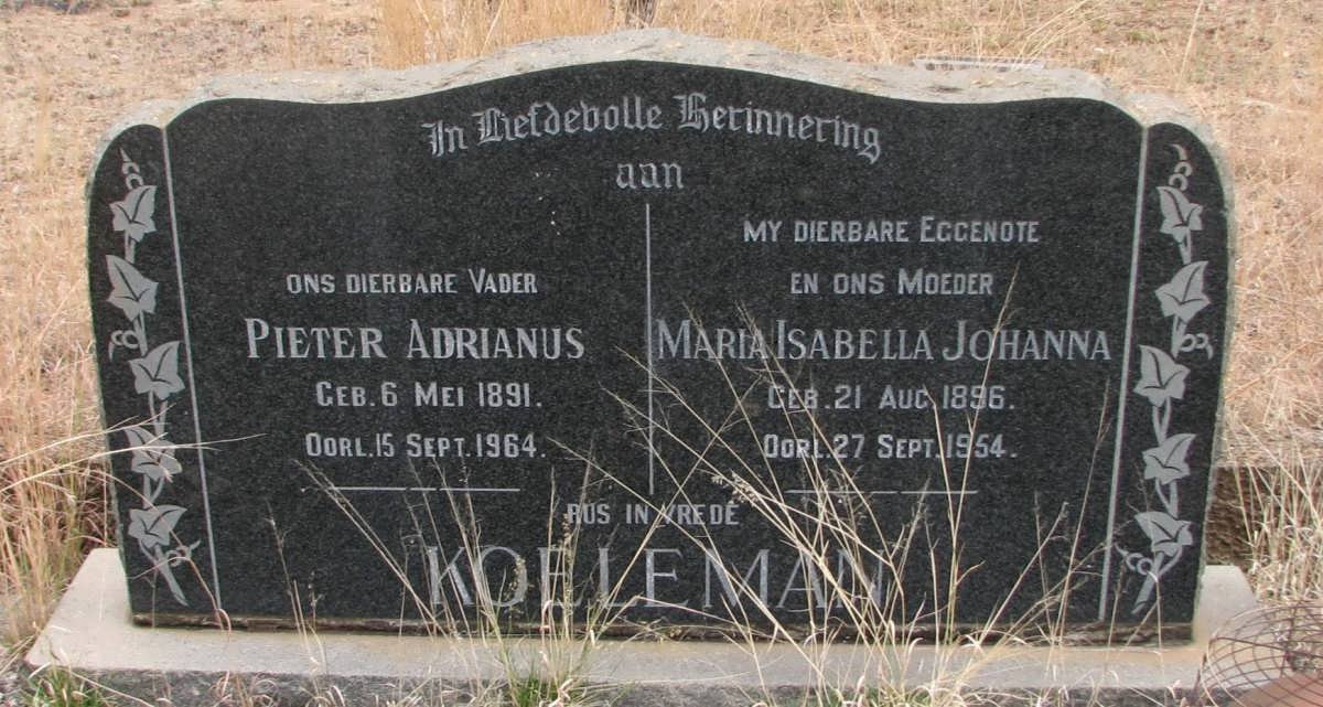 KOELEMAN Pieter Adrianus 1891-1964 &amp; Maria Isabella Johanna 1896-1954