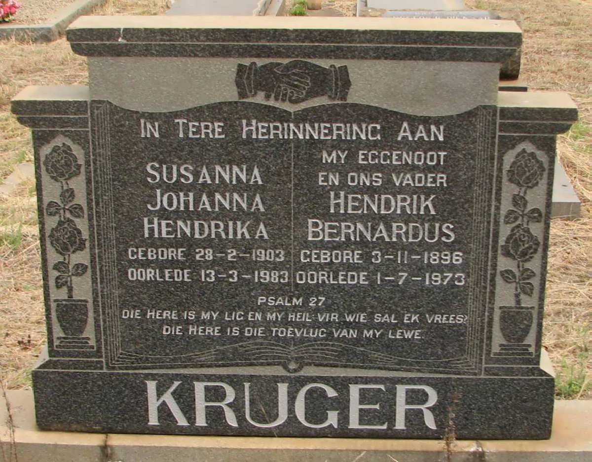 KRUGER Hendrik Bernardus 1896-1973 &amp; Susanna Johanna Hendrika 1903-1983