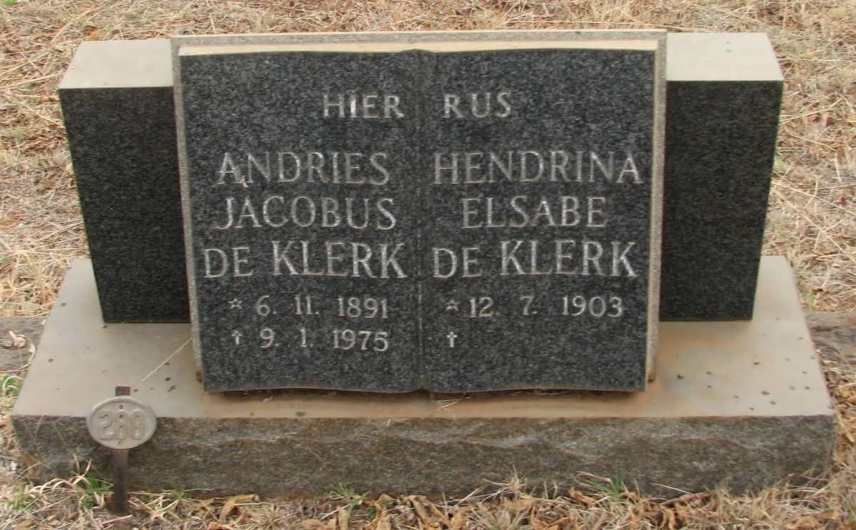 KLERK Andries Jacobus, de 1891-1975 &amp; Hendrina Elsabe 1903-