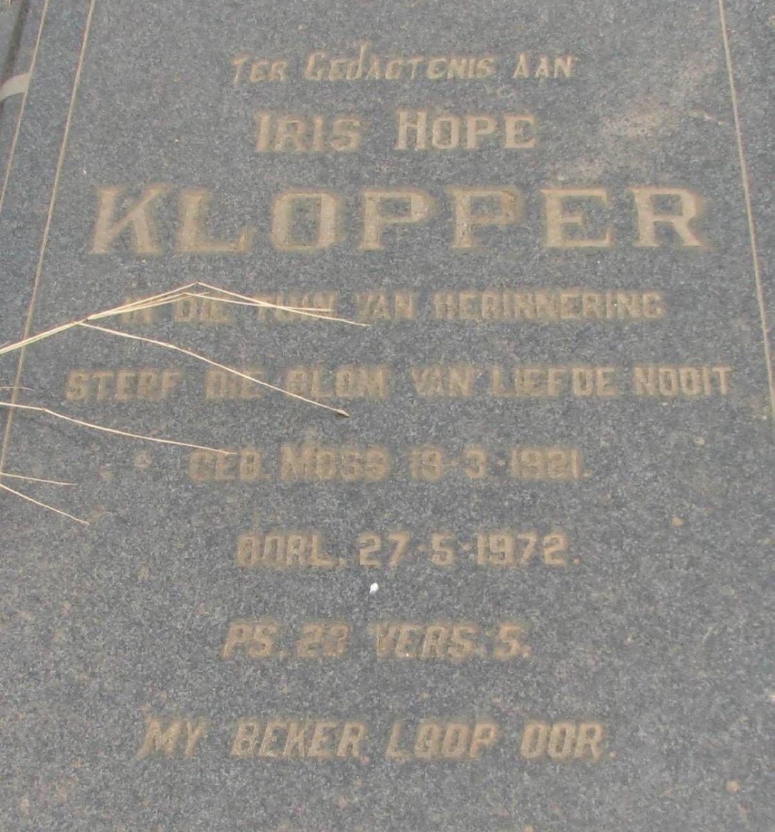 KLOPPER Iris Hope nee MOSS 1921-1972