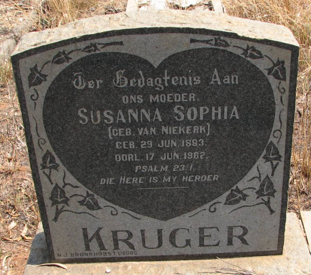 KRUGER Susanna Sophia nee VAN NIEKERK 1883-1962