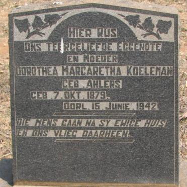 KOELEMAN Dorothea Margaretha nee AHLERS 1879-1942