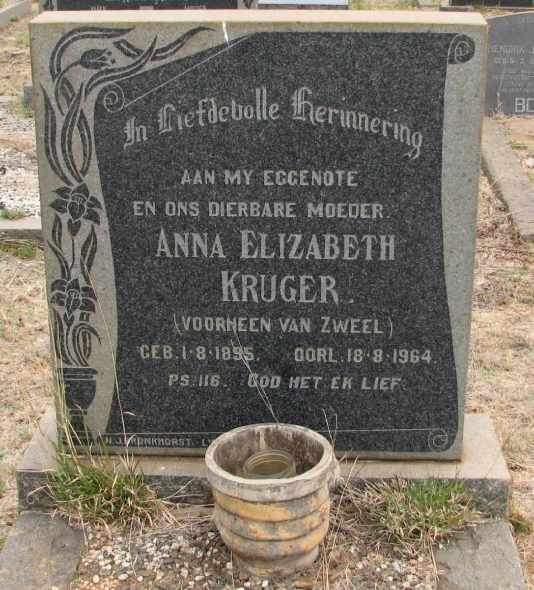 KRUGER Anna Elizabeth voorheen VAN ZWEEL 1895-1964