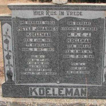 KOELEMAN Pieter Johannes 1865-1948 &amp; M.P.C.J. MINNAAR 1871-1948