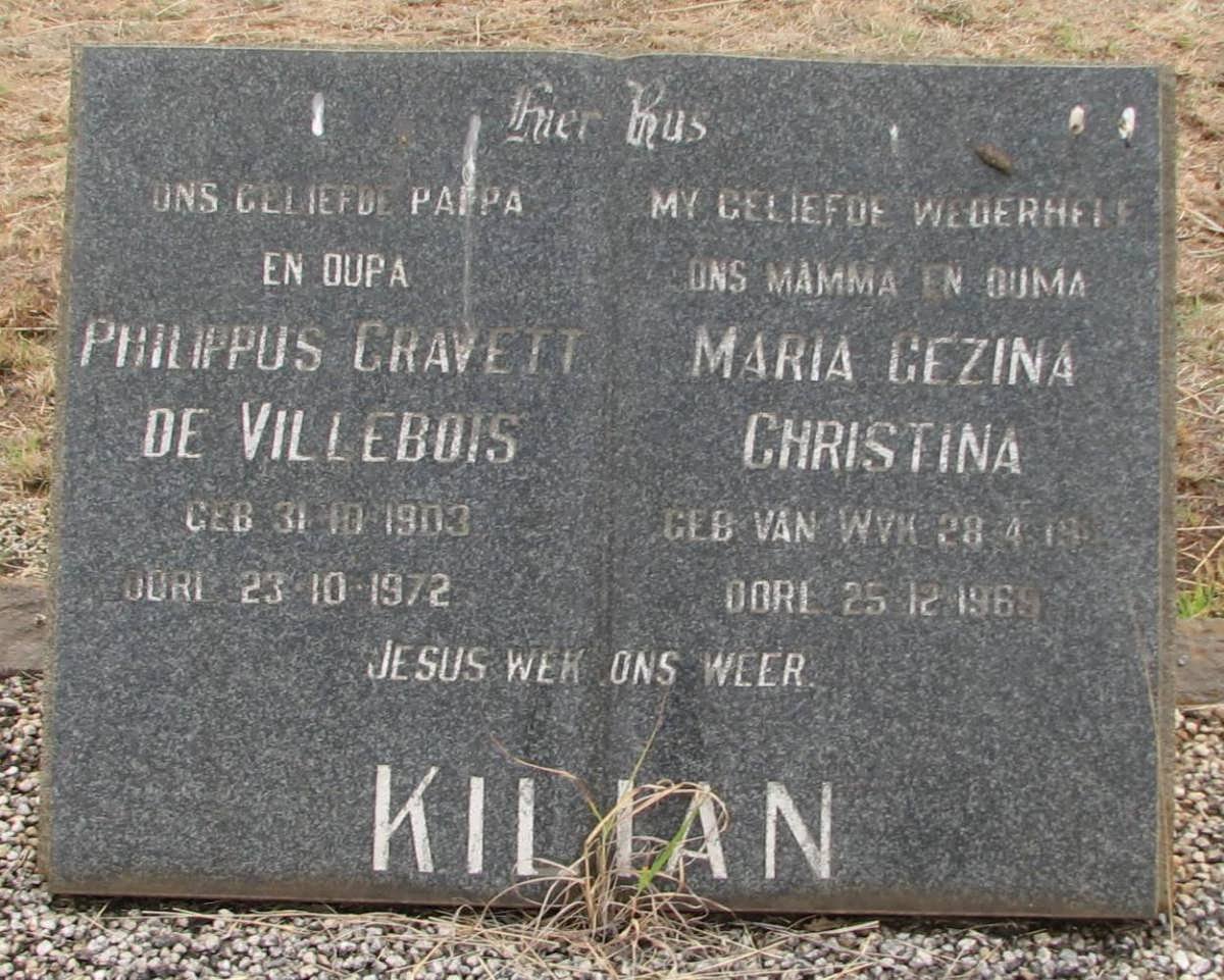 KILLIAN Philippus Cravett De Villebois 1903-1972 &amp; Maria Gezina Christina VAN WYK 19? -1969