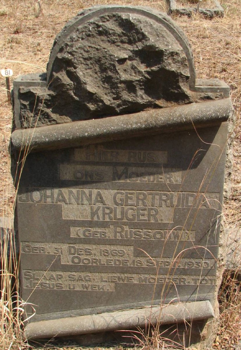 KRUGER Johanna Getruida nee ROSSOUW 1869-1930