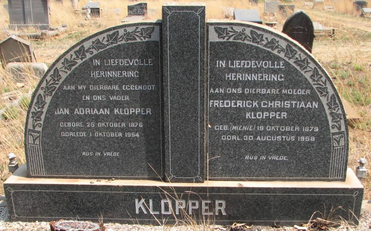 KLOPPER Jan Adriaan 1876-1954 &amp; Frederick Christiaan MIENIE 1879-1958