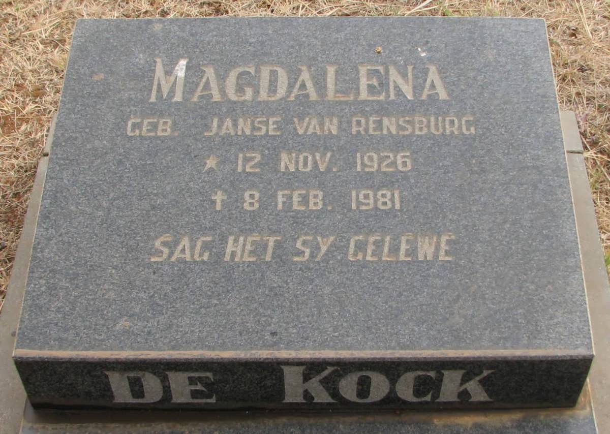 KOCK Magdalena, de nee JANSE VAN RENSBURG 1926-1981