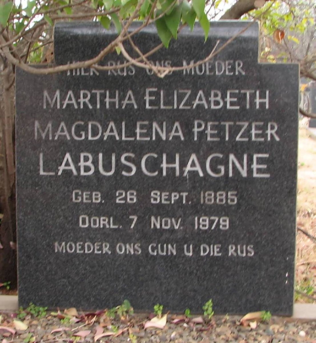 LABUSCHAGNE Martha Elizabeth Magdalena nee PETZER 1885-1978