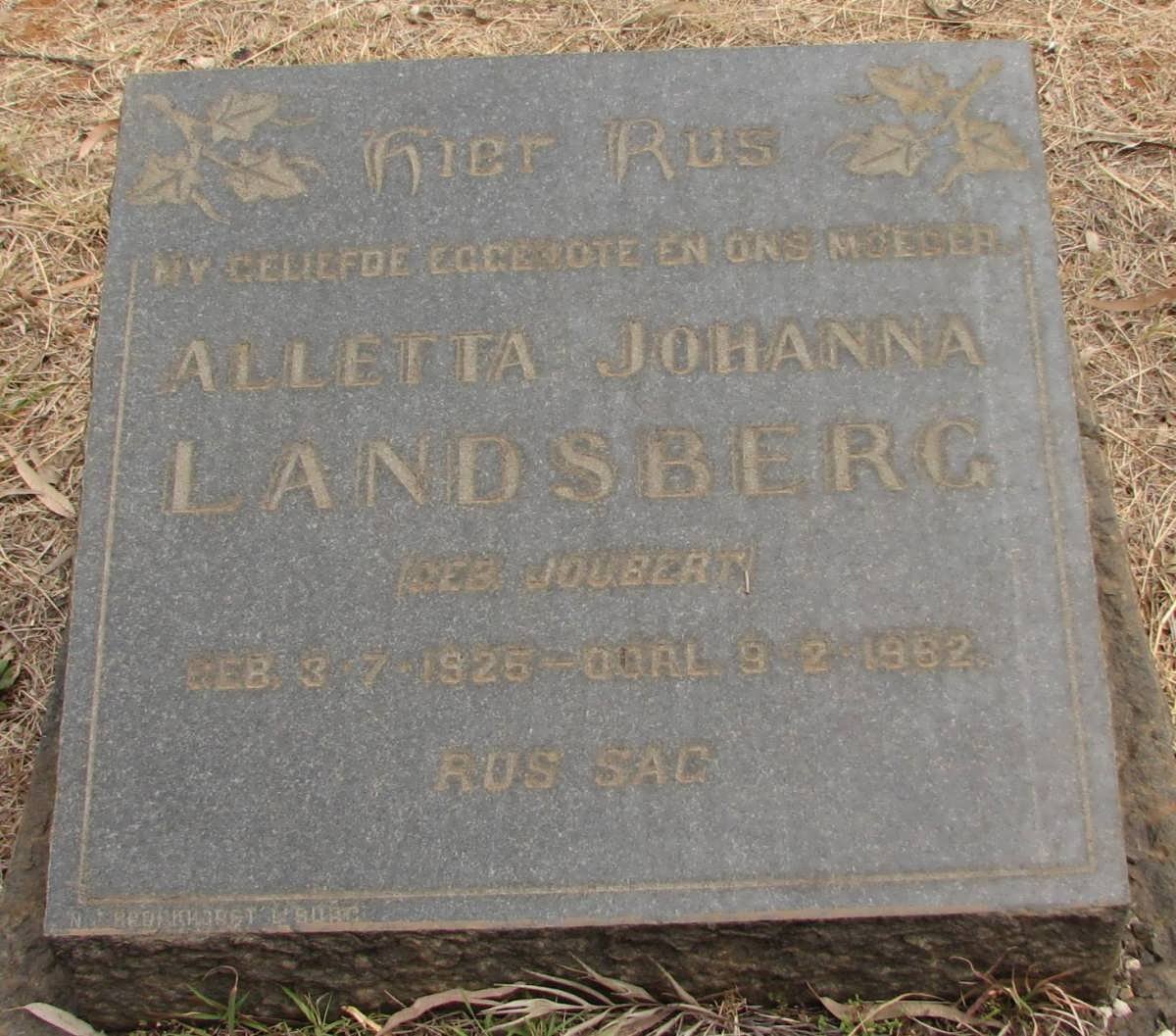 LANDSBERG Alletta Johanna nee JOUBERT 1925-1962