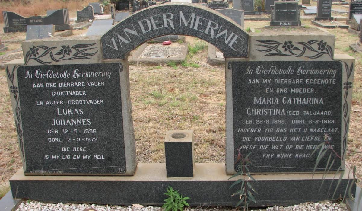 MERWE Lukas Johannes, van der 1896-1979 &amp; Maria Catharina Christina TALJAARD 1896-1969